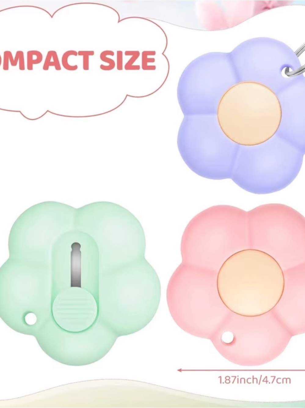Cute Flower Keychain box cutter Trio - Pastel Pink, Mint, Lavender 🧩